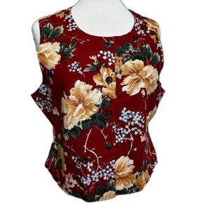 Vintage Eleanor Colton Linen Blend Floral Red Vest - Women 12 - Coquette Cottage